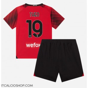 AC Milan Theo Hernandez #19 Prima Maglia Bambino 2023-24 Manica Corta (+ Pantaloni corti)